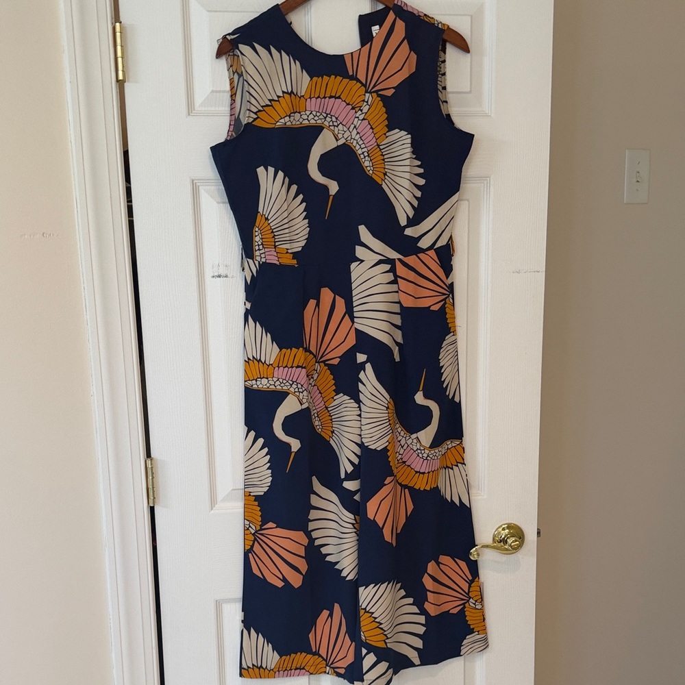 SHEIN Dark Blue Crane Pattern Jumpsuit